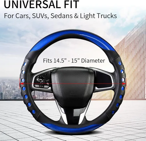 Miniatura 3 de Funda de cuero sintético para volante de automóvil con agarre antideslizante, para mujeres y hombres, ajuste universal para automóviles, camiones