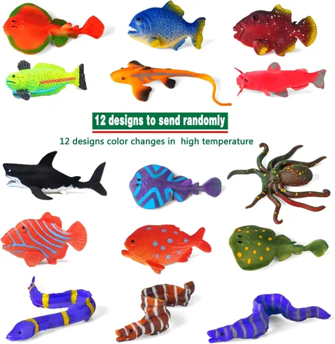 Miniatura 4 de Paquete de 12 juguetes de baño que cambian de color con animales marinos, figuras de animales oceánicos que cambian de color, juguetes de baño sin
