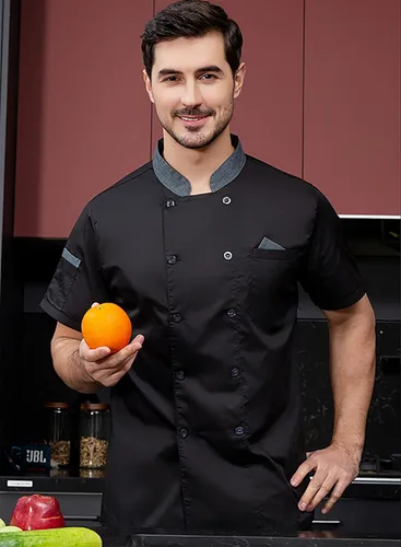 Miniatura 5 de Chaqueta de chef unisex con doble botonadura trasera, malla completa, ligera, costura de color, uniforme de chef