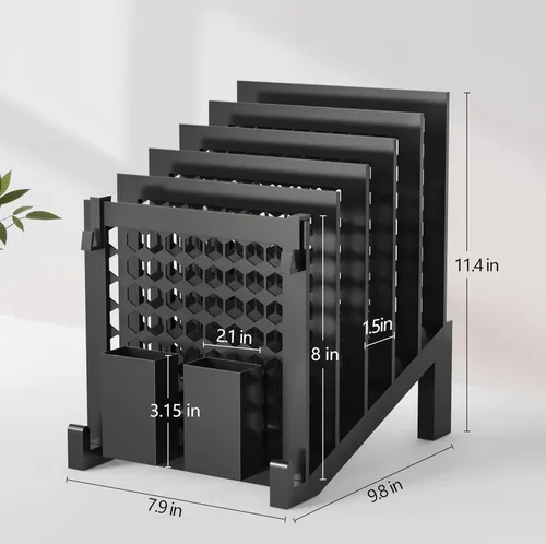 Miniatura 3 de Organizador de archivos para escritorio con caja de almacenamiento y gancho, organizador de archivos de escritorio inclinado con soporte vertical