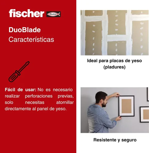 Miniatura 2 de fischer DuoBlade - Anclaje autoperforante para paneles de yeso de 1-1/2" (40 mm) con punta de metal y tornillo de aglomerado, 25 anclajes y 25