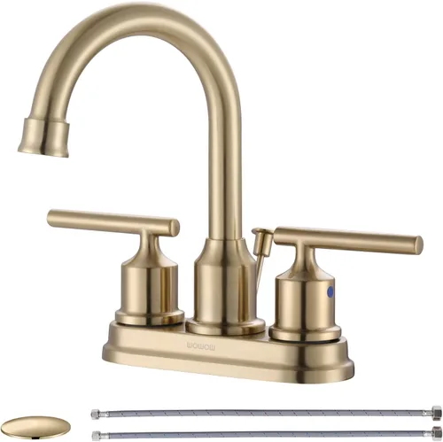 Miniatura 17 de WOWOW Grifo de baño de 2 manijas de bronce aceitado grifo de lavabo de baño de 3 agujeros con drenaje emergente y mangueras de suministro grifo