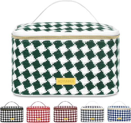 Miniatura 8 de AOYUNHUI Bolsa de maquillaje, bolsa de cosméticos portátil con asa, bolsa de gran capacidad, bolsa con cremallera, organizador de cosméticos