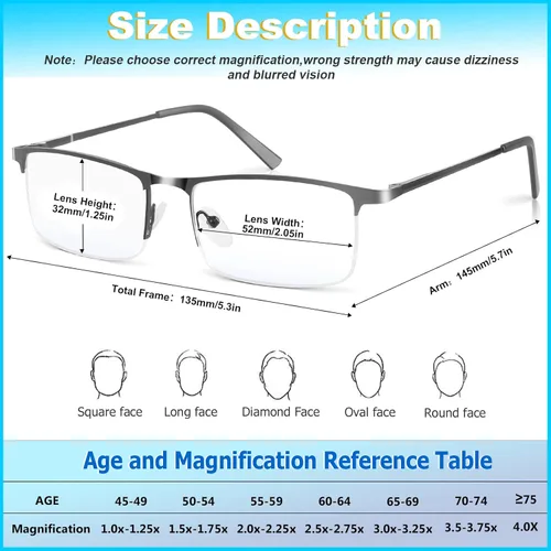 Miniatura 2 de Paquete de 3 lentes de lectura con bloqueo de luz azul para hombres, elegantes lectores de computadora de metal de medio marco, anteojos ligeros