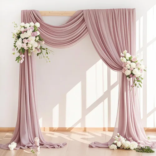 LINXTAR Tela de Cortinaje para Arco de Boda 2 Paneles 30'' x 18FT Rosa Empolvado Gasa Chiffon Transparente Cortinaje de Arco para Cabina de Fotos