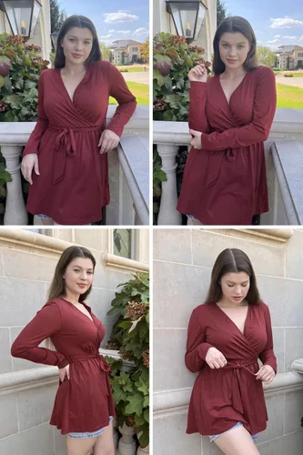 Miniatura 4 de OUGES Túnicas de maternidad para mujer, camisas de manga larga, cuello en V, ropa de maternidad de enfermería, blusa casual de embarazo