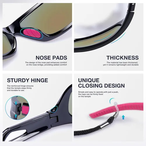 Miniatura 4 de RIVBOS Polarized Sports Sunglasses Driving Sun Glasses Shades for Men Women Tr90 Frame for Cycling Fishing Running RB831 negro/rosa