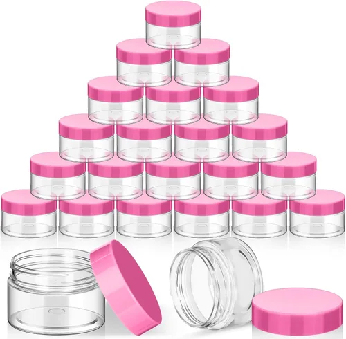 Miniatura 12 de SATINIOR 24 frascos de plástico transparente vacíos con tapas, recipientes de almacenamiento redondos de boca ancha para productos de belleza