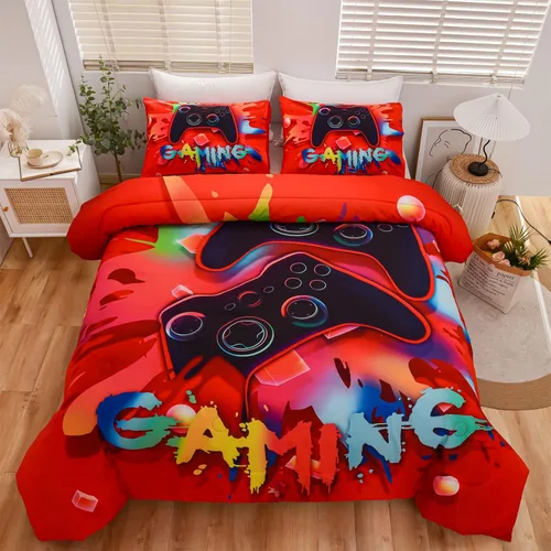 Miniatura 11 de Aimuan - Juego de ropa de cama para jugadores, conjuntos de edredón 3D con mando de juego para niños, botones de acción, controlador de juego Negro