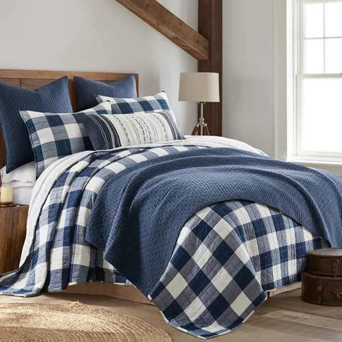 Miniatura 2 de Levtex Home - Juego de edredón Camden tamaño matrimonial (96 x 110 pulgadas) con dos fundas de almohada estándar (26 x 20 pulgadas), patrón a Azul