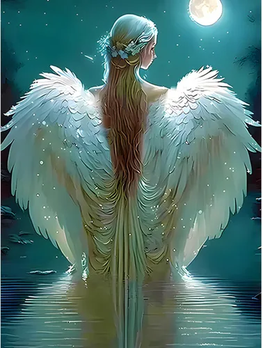 SENQAO Kits de pintura de diamantes de ángel para adultos - Pinturas de lunares de diamante 5D de ángel para principiantes, pintura de arte de gemas