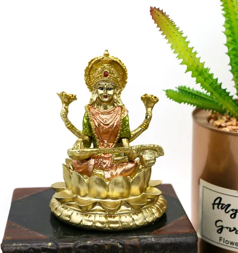 Miniatura 9 de alikiki Estatua de la diosa hindú Saraswati – 4.4 pulgadas de alto, escultura de ídolo de Saraswati, regalos para el templo indio Mandir Pooja