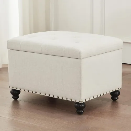 Miniatura 17 de Zihanhome Otomana de cuero con almacenamiento, reposapiés otomano tapizado con botones, taburetes para pies, otomanas rectangulares de 24 pulgadas