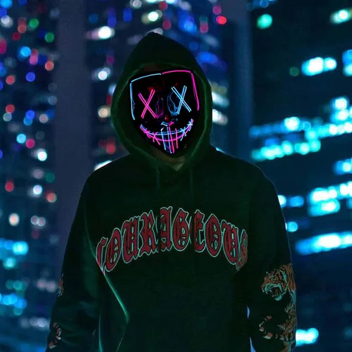 Miniatura 5 de Poptrend Máscara de Halloween con luz LED, máscara de miedo para festivales, cosplay, disfraces de Halloween, fiestas de máscaras, carnaval, regalo