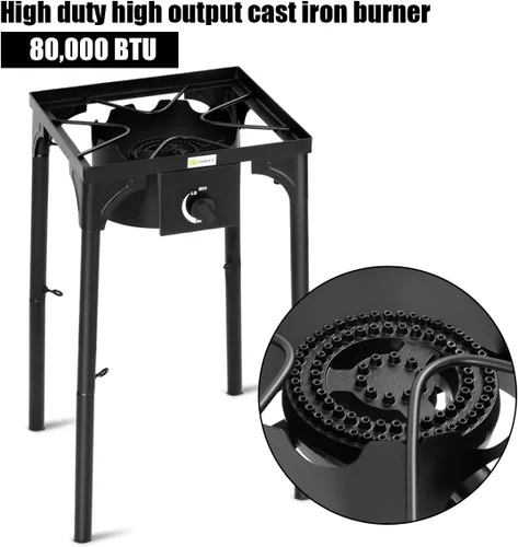 Miniatura 3 de GYMAX Estufa de campamento, estufa de propano de un solo quemador con patas ajustables, salida de 100,000 BTU, regulador de 20 PSI y certificación