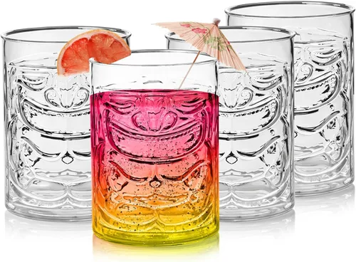 Miniatura 3 de Lily's Home Juego de 4 vasos Tiki – Ideal para cócteles exóticos, Highball – Juego único de vasos Tiki Bar y Bar de cocina, juego de vasos de vidrio