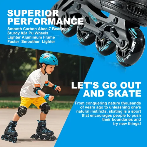Miniatura 4 de PAPAISON Patines en línea para niños de 5 a 8 años, 8 a 12 años, tamaño ajustable, patines con cuchillas para principiantes para niños y jóvenes Azul