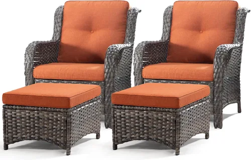 Miniatura 58 de Juego de 2 sillas de patio giratorias de 360 grados para exteriores y mesa auxiliar a juego – 3 sillas deslizantes de mimbre para patio con cojines