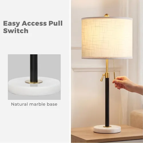 Miniatura 6 de Qingmiao Juego de 2 lámparas de mesa para dormitorio, 22 a 30 pulgadas de altura ajustable con pantalla de lino, interruptor de cadena de tracción
