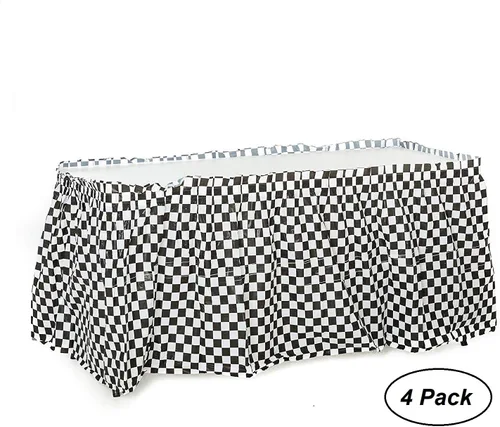 Miniatura 3 de Paquete de 4 faldas de mesa a cuadros en blanco y negro – 14 pies x 29 pulgadas, faldas de mesa de plástico a cuadros para decoración de fiesta