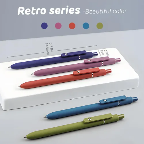 Miniatura 3 de 5 bolígrafos retráctiles de gel retro, bolígrafos de tinta negra de secado rápido, 0.5mm de punta fina con escritura suave y estética, bolígrafos