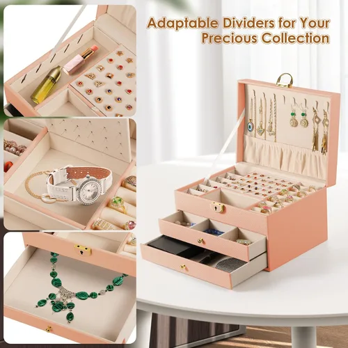Miniatura 6 de coobest Joyero de 3 capas, organizador de joyas con cajón organizador de joyas, cajas de joyería grandes y organizador con organizador de aretes