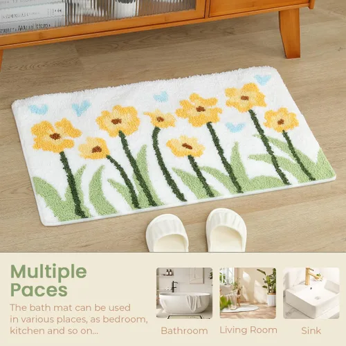 Miniatura 7 de Tapete de baño floral súper absorbente, antideslizante, lavable a máquina, bonito tapete de baño esponjoso para fregadero, dormitorio y sala