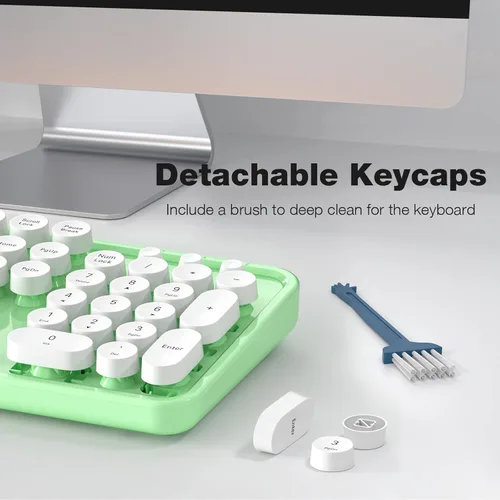 Miniatura 48 de KNOWSQT Combo de teclado y ratón inalámbrico, teclados lindos de tamaño completo estilo máquina de escribir 2.4G azul colorido - receptor USB Plug