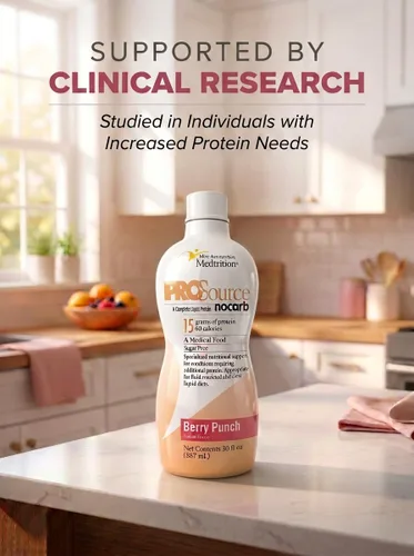 Miniatura 5 de Péptidos de colágeno líquido tipo I, III, 0.53 oz de proteína por onza. Prosource NoCarb Berry Punch Bottle Medtrition