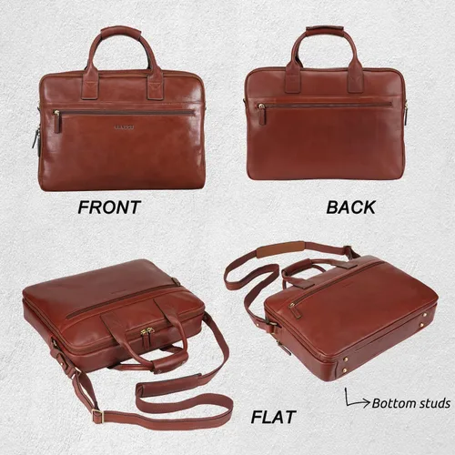Miniatura 4 de Banuce Full Grains - Maletín de cuero italiano para hombre, funda para laptop de 14 pulgadas, bolsa de mensajero para negocios