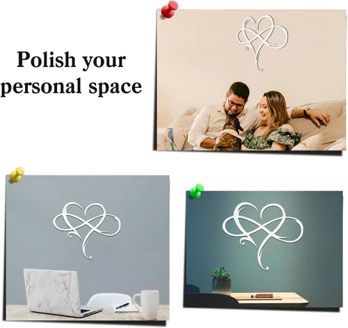 Miniatura 3 de MayLove-US Decoración de pared de metal con corazón infinito, decoración única de pared de corazón infinito, placa de letrero de amor, arte Blanco