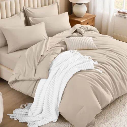 Miniatura 16 de Litanika Cama en una Bolsa King Beige - Juego de Ropa de Cama de 7 Piezas Tamaño King, Juego de Edredón de Cama, Juego de Edredón con Edredón, 02