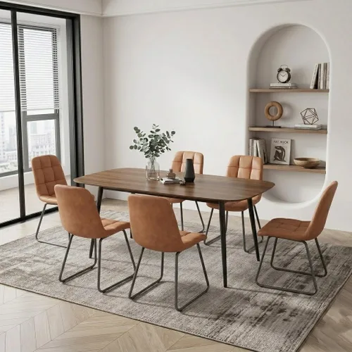 Miniatura 33 de HIPIHOM Mesa de comedor moderna de granja de 47.2 pulgadas, mesa de comedor rectangular de madera con patas de metal para 4 personas para comedor