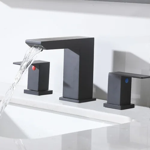 Miniatura 4 de VCCUCINE - Grifo de baño de cascada negro de 8 pulgadas, grifo de lavabo de baño extendido de 3 orificios, grifos de baño de tocador modernos negro