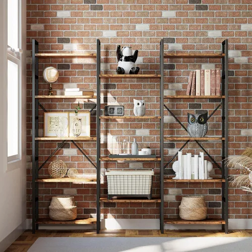 Miniatura 4 de IRONCK Librerías y estanterías de triple ancho de 5 niveles, estantería industrial grande, estantes abiertos con marco de metal para sala de estar