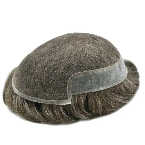 Miniatura 170 de Sistema de repuesto de cabello humano europeo con encaje frontal suizo para hombre, tupé para hombre, pieza de cabello, nudo blanqueado, línea #17