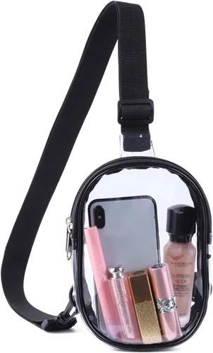 Miniatura 8 de Edraco Mini bolsa transparente tipo cangurera, resistente y transparente, bonito bolso cruzado para conciertos, estadio, viajes