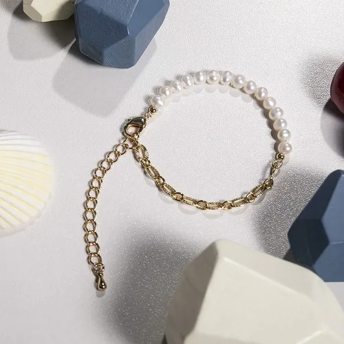 Miniatura 9 de Cowlyn Pearl Bracelet Paperclip Chain Link Baroque Culture Bossimi 14K Gold Filled Colorful Zircon Adjustable Fashion Valentine Charm Dainty