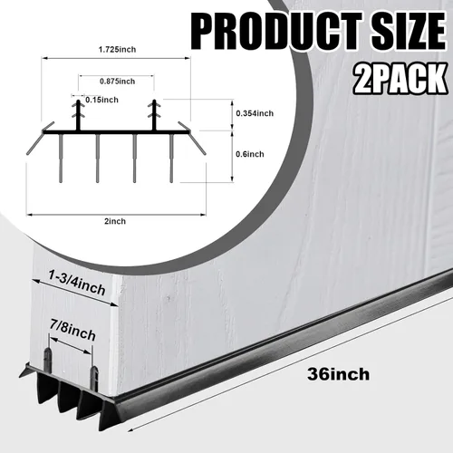Miniatura 2 de Pushglossy 2 piezas de repuesto para parte inferior de puerta con aletas de vinilo de 36 pulgadas de largo y 1 3/4 pulgadas de ancho, burlete Negro