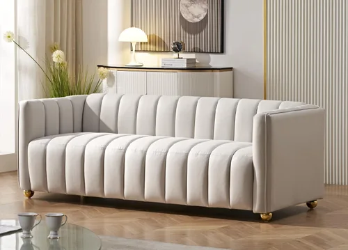 Miniatura 2 de Container Furniture Direct Glam - Sofá Art Deco tapizado de tela con marco de madera maciza de 82.7 pulgadas para sala de estar, oficina, Marfil