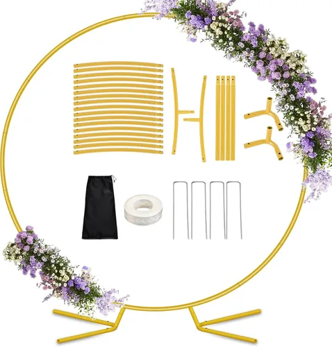 Miniatura 9 de Kit de soporte redondo de arco de globos de 7.2 pies, soporte de arco de metal para fiestas, marco de arcos de boda dorado con base para ceremonia