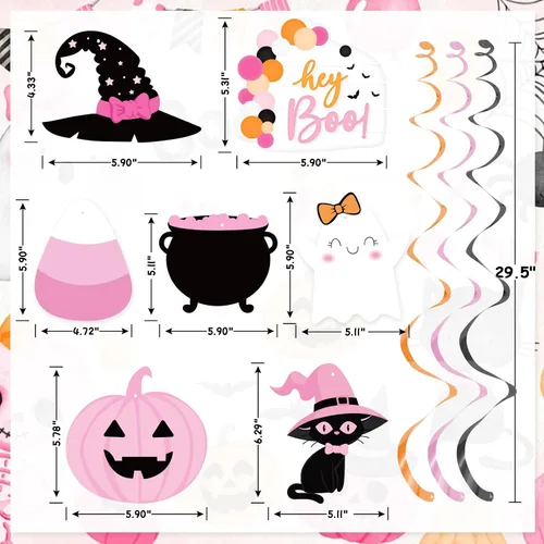 Miniatura 5 de Remolinos colgantes para fiesta de Halloween, lindo caldero de bruja fantasma, calabaza, boo, serpentina colgante de techo para Little Boo Happy Boo