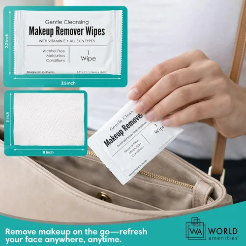 Miniatura 6 de World Amenities - Toallitas removedoras de maquillaje a granel 50 unidades Envueltas individualmente, limpieza suave, sin alcohol - Todo