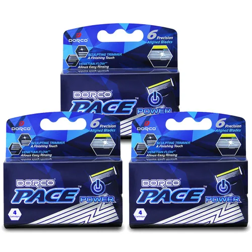 Dorco Pace 6 Plus Power - Sistema de maquinilla de afeitar de seis cuchillas con recortadora (12 cartuchos (sin asa))