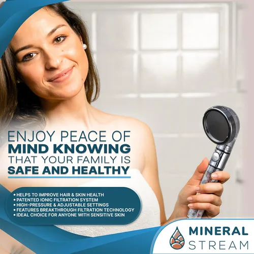 MineralStream Cabezal de Ducha Iónico 2.0 | Cabezal de Ducha de Alta Presión que Ahorra Agua con Perlas de Filtro | Cabezales de Ducha Spa de Agua