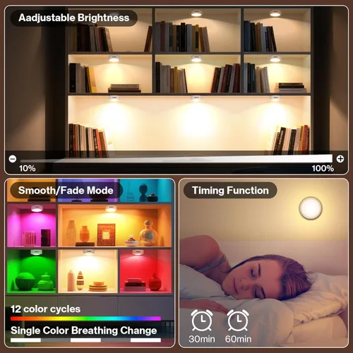 Miniatura 2 de Cadrim Luces de disco – LED que cambian de color, luces regulables debajo del gabinete con controles remotos inalámbricos para cocina (paquete de 1)