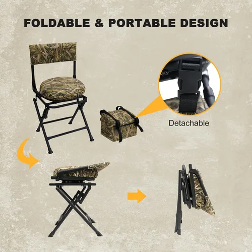 Miniatura 6 de MDSTOP Silla de Caza Giratoria de 360 Grados para Ciegos Terrestres, Asiento de Caza Plegable, Silla de Pesca, Ligera, Portátil, Cojín Acolchado No.