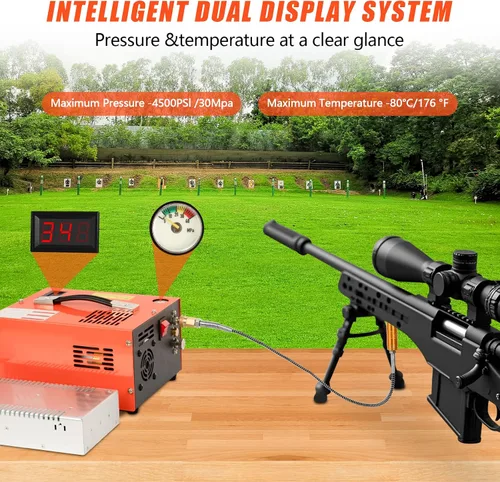 Miniatura 2 de Compresor de aire PCP, compresor PCP portátil de 4500 PSI, compresor de pistola de aire PCP de 12 V CC/110 V CA Parada manual, con adaptador