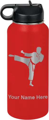 Miniatura 34 de Botella de agua personalizada LaserGram, Karate Man, de acero inoxidable con doble pared aislada al vacío con tapa abatible, regalo personalizado