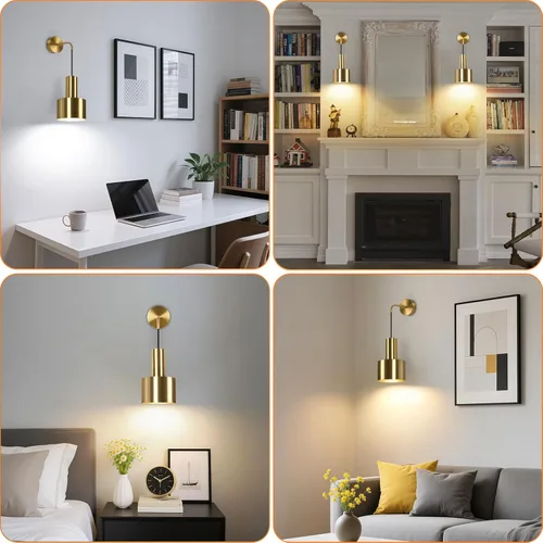 Miniatura 7 de VerRon Juego de dos apliques de pared recargables con batería, luces doradas inalámbricas con batería con bombillas desmontables y control remoto